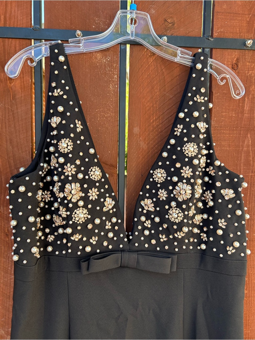 Mac Duggal 2278 Black Crepe Sleeveless Beaded V Neck Gown Bow SZ 14 NWT - Picture 9 of 9